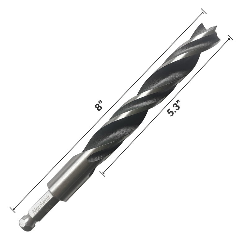 NordWolf 3/4"" Brad Point Wood Drill Bit, Double Flutes Design with 7/16"" Hex Shank for Drills & Impact Drivers - Image 2